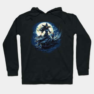 Blue Witch on a Dark Halloween Night Hoodie